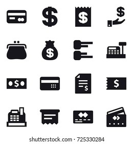 16 vector icon set : card, dollar, receipt, investment, purse, money bag, diagram, cashbox, money, credit card, account balance, atm receipt