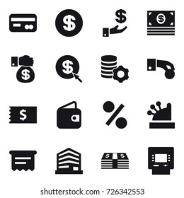 16 vector icon set : card, dollar, investment, money, money gift, dollar arrow, virtual mining, hand coin, receipt, wallet, percent, cashbox, atm receipt, atm