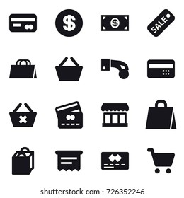 16 vector icon set : card, dollar, money, sale, shopping bag, basket, hand coin, credit card, delete cart, market, atm receipt