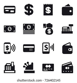 16 vector icon set : card, dollar, receipt, wallet, money, money gift, cashbox, phone pay, credit card, mobile pay