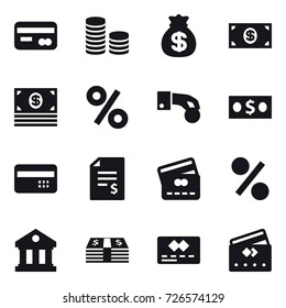 16 vector icon set : card, coin stack, money bag, money, percent, hand coin, credit card, account balance, library