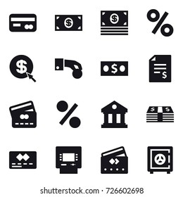 16 vector icon set : card, money, percent, dollar arrow, hand coin, account balance, credit card, library, atm, safe