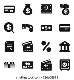 16 vector icon set : card, money bag, money, money gift, dollar arrow, hand coin, credit card, account balance, percent, library, safe