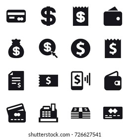 16 vector icon set : card, dollar, receipt, wallet, money bag, dollar arrow, dollar coin, account balance, mobile pay, credit card, cashbox