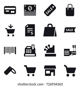 16 vector icon set : card, money, sale, shopping bag, add to cart, account balance, barcode, cashbox, mall, shop, cart