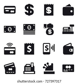 16 vector icon set : card, dollar, receipt, wallet, money, money gift, cashbox, tap to pay, mobile pay, credit card
