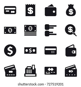 16 vector icon set : card, receipt, wallet, money bag, money, diagram, dollar arrow, dollar coin, credit card, cashbox