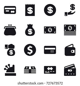 16 vector icon set : card, receipt, dollar, investment, purse, money bag, money, money gift, dollar coin, credit card, wallet, cashbox