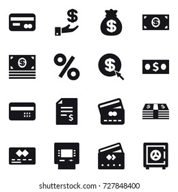 16 vector icon set : card, investment, money bag, money, percent, dollar arrow, credit card, account balance, atm, safe