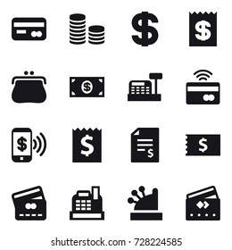 16 vector icon set : card, coin stack, dollar, receipt, purse, money, cashbox, tap to pay, phone pay, account balance, credit card
