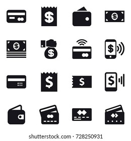 16 vector icon set : card, receipt, wallet, money, money gift, tap to pay, phone pay, credit card, mobile pay