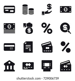 16 vector icon set : card, coin stack, investment, money, money gift, percent, dollar arrow, credit card, account balance, library, atm