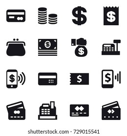 16 vector icon set : card, coin stack, dollar, receipt, purse, money, money gift, cashbox, phone pay, credit card, mobile pay