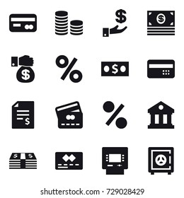 16 vector icon set : card, coin stack, investment, money, money gift, percent, credit card, account balance, library, atm, safe