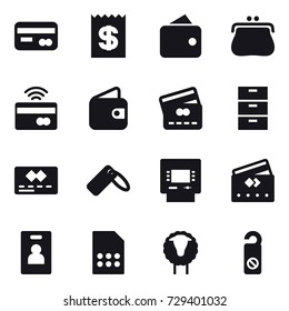 16 vector icon set : card, receipt, wallet, purse, tap to pay, credit card, atm, identity card, sheep, do not distrub