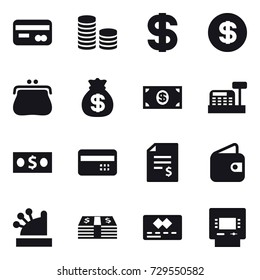 16 vector icon set : card, coin stack, dollar, purse, money bag, money, cashbox, credit card, account balance, wallet, atm