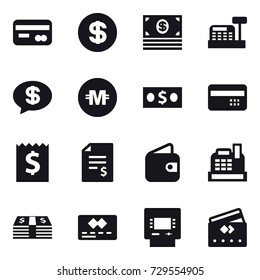 16 vector icon set : card, dollar, money, cashbox, money message, crypto currency, credit card, receipt, account balance, wallet, atm