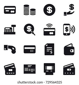 16 vector icon set : card, coin stack, dollar, investment, cashbox, dollar arrow, tap to pay, phone pay, hand coin, credit card, account balance, wallet, atm