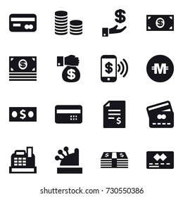 16 vector icon set : card, coin stack, investment, money, money gift, phone pay, crypto currency, credit card, account balance, cashbox
