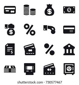 16 vector icon set : card, coin stack, money bag, money, money gift, percent, hand coin, credit card, account balance, library, atm, safe