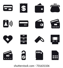 16 vector icon set : card, receipt, wallet, purse, pass card, credit card, atm, do not distrub
