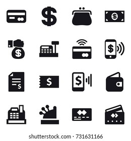 16 vector icon set : card, dollar, purse, money, money gift, cashbox, tap to pay, phone pay, account balance, receipt, mobile pay, wallet, credit card