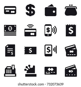 16 vector icon set : card, dollar, wallet, purse, money, tap to pay, phone pay, receipt, account balance, mobile pay, credit card, cashbox