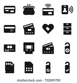 16 vector icon set: card, purse, tap to pay, pass card, credit card, atm, do not distrub, please clean 16 vector icon set: card, purse, tap to pay, pass card, credit card, atm, do not distrub, please clean