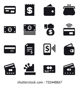16 vector icon set : card, receipt, wallet, purse, money, money gift, tap to pay, credit card, account balance, mobile pay, cashbox