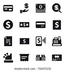 16 vector icon set : card, investment, money, dollar arrow, dollar coin, credit card, receipt, account balance, mobile pay, cashbox, atm receipt