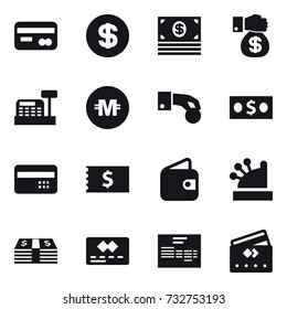 16 vector icon set : card, dollar, money, money gift, cashbox, crypto currency, hand coin, credit card, receipt, wallet