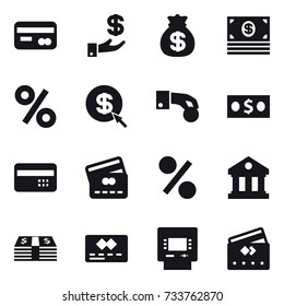 16 vector icon set : card, investment, money bag, money, percent, dollar arrow, hand coin, credit card, library, atm