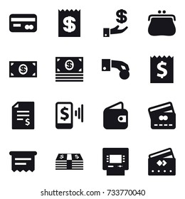 16 vector icon set : card, receipt, investment, purse, money, hand coin, account balance, mobile pay, wallet, credit card, atm receipt, atm