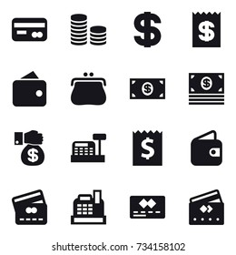 16 vector icon set : card, coin stack, dollar, receipt, wallet, purse, money, money gift, cashbox, credit card