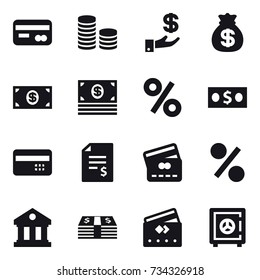16 vector icon set : card, coin stack, investment, money bag, money, percent, credit card, account balance, library, safe