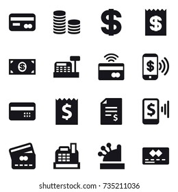 16 vector icon set : card, coin stack, dollar, receipt, money, cashbox, tap to pay, phone pay, credit card, account balance, mobile pay