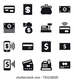 16 vector icon set : card, receipt, purse, money, money gift, cashbox, tap to pay, phone pay, credit card, mobile pay