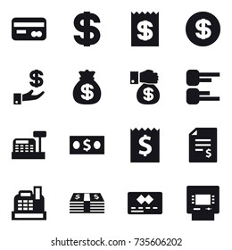 16 vector icon set : card, dollar, receipt, investment, money bag, money gift, diagram, cashbox, money, account balance, atm