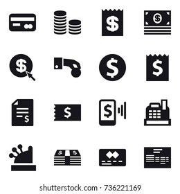 16 vector icon set : card, coin stack, receipt, money, dollar arrow, hand coin, dollar coin, account balance, mobile pay, cashbox