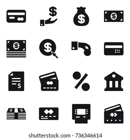 16 vector icon set : card, investment, money bag, money, dollar arrow, hand coin, credit card, account balance, percent, library, atm
