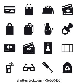 16 vector icon set : card, shopping bag, credit card, cleanser, nipple, identity card, window, garbage bag