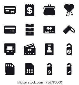 16 vector icon set : card, receipt, purse, cardio chip, credit card, atm, identity card, do not distrub, please clean