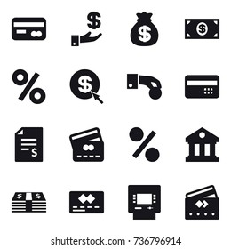 16 vector icon set : card, investment, money bag, money, percent, dollar arrow, hand coin, credit card, account balance, library, atm