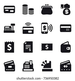 16 Vector Icon Set : Card, Coin Stack, Purse, Money Gift, Cashbox, Tap To Pay, Phone Pay, Credit Card, Receipt, Account Balance, Wallet