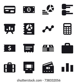 16 vector icon set : card, money, diagram, presentation, annual report, graph, calculator, receipt, atm receipt, suitcase iocn, suitcase, atm, credit card