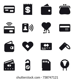16 vector icon set : card, receipt, wallet, purse, tap to pay, pass card, cardio chip, credit card, do not distrub, sheep