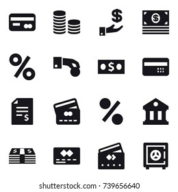 16 vector icon set : card, coin stack, investment, money, percent, hand coin, credit card, account balance, library, safe