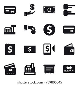 16 vector icon set : card, investment, money, diagram, cashbox, hand coin, dollar coin, credit card, receipt, mobile pay, wallet, atm receipt