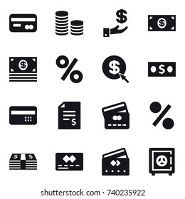 16 vector icon set : card, coin stack, investment, money, percent, dollar arrow, credit card, account balance, safe