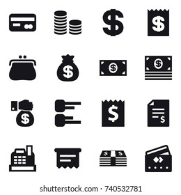 16 vector icon set : card, coin stack, dollar, receipt, purse, money bag, money, money gift, diagram, account balance, cashbox, atm receipt, credit card